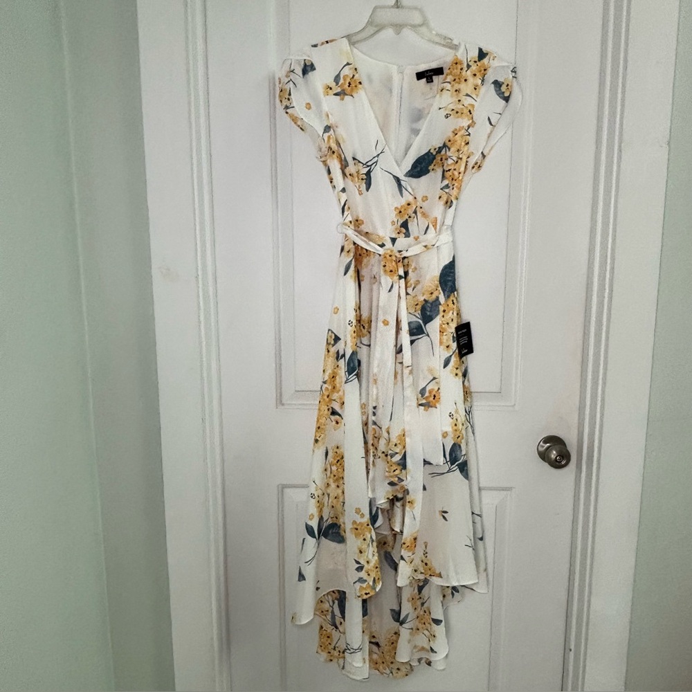 Lulus French Countryside White Yellow Floral High Low Dress